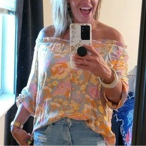 Cognac Boho Smocked Off Shoulder Blouse main image 1